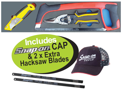 XXMAR201 Snap-on Blue Cutting Set in Foam with Hacksaw, Utility Knife & Metal Cutter