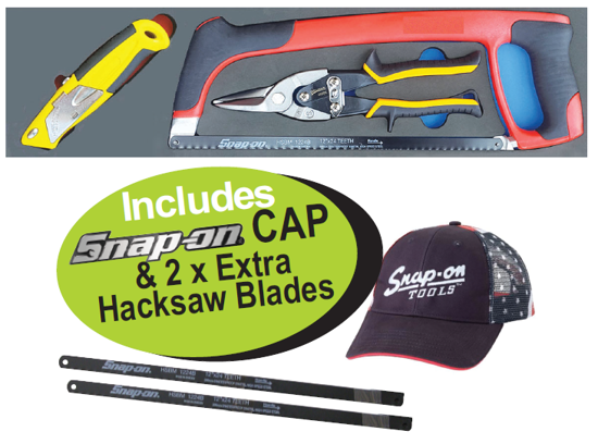 XXMAR201 Snap-on Blue Cutting Set in Foam with Hacksaw, Utility Knife & Metal Cutter