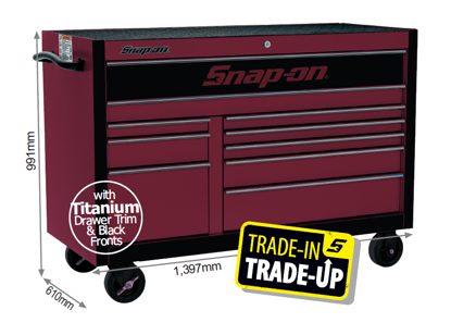 Snap-on XXMAY241 10 Drawer XWide Roll Cab  with Titanium Drawer Trim & Black Fronts