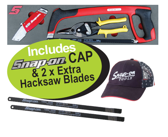 XXMAR201 Snap-on Blue Cutting Set in Foam with Hacksaw, Utility Knife & Metal Cutter