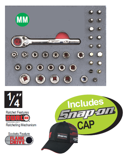 XXAPR208 1/4" Low-Profile Ratchet, Socket & Bit Set Includes Snap-on CAP