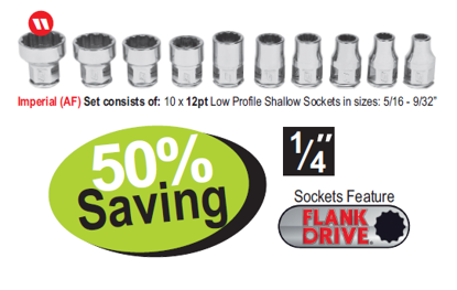 XXAPR235 XXAPR234 1/4" Low-Profile Socket set Supplied in Foam Control Insert