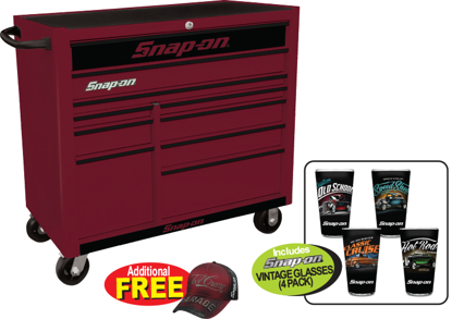 Snap-on Heritage 10 Drawer Wide Cranberry Roll Cabinet with Black Trim and Black Front - Snap-on