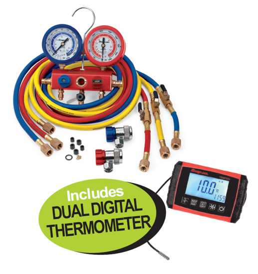 XXMAY268 Dual Refrigerant Manifold Test Gauge Set Includes: DUAL DIGITAL THERMOMETER