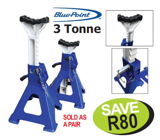 Snap-on Blue-Point 3 Tonne Jack Stands Pair - Heavy Duty with Safety Pin & Rubber Sleeve | XXMAY266