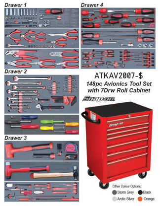 Snap-on - ATKAV2007-$ - 148Pc Avionics Tool Set with 7Drw Snap-on Roll Cabinet KRA2007 (Imperial)