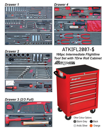 Snap-on - ATIFL2007-$ - 166Pc Intermediate Flightline Tool Set with 7Drw Snap-on Roll Cabinet KRA2007 (Imperial)