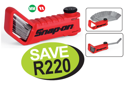 Get the Snap-on 45° Offset Feeler Gauge Blade Set (25pc) with Promo Code XXMAY211. Features 25 double-stamped SAE and metric blades for accurate gap measurement. Includes a comfortable gauge blade holder for protection and control.