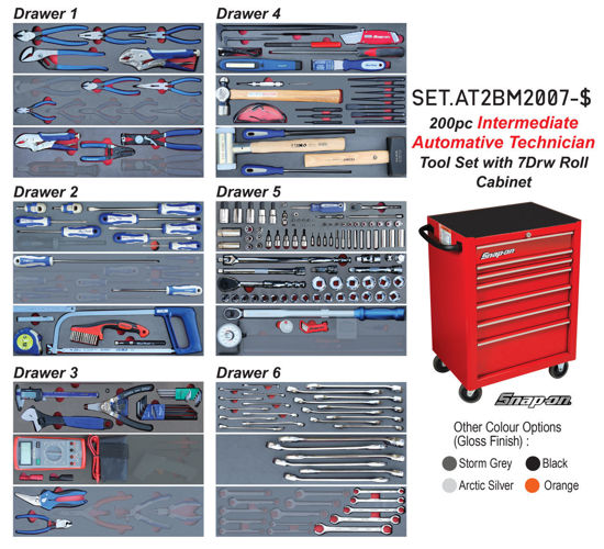 Picture of SET.AT2BM2007-$ - 200Pc Intermediate Auto Technician Tool Set in Foam Inserts with 7Drw Standard Roll Cab