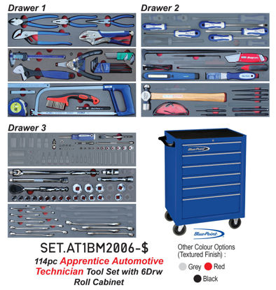 Blue point - SET.AT1BM2006-$ - 114Pc Apprentice Automotive Technician Tool Set in Foam Inserts with 6Drw Standard Roll Cabinet