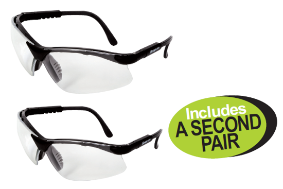 Get the Snap-on Safety Glasses - Clear (XXJUN227) with 99.9% UV protection, anti-fog coating, and adjustable temples. Includes a second pair!