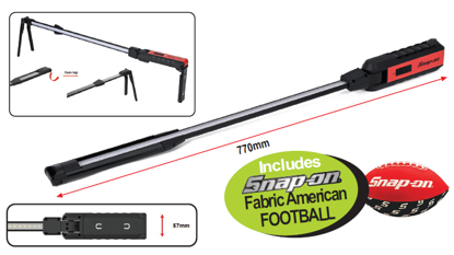 Get the Snap-on Rechargeable LED XL Strip Light (ECARP102 + SNP2388) on promotion with promo code XXMAY260. Features include fold-out legs, black anodized aluminum body, and a magnet in the handle. Plus, receive a FREE Snap-on Fabric American Football!
