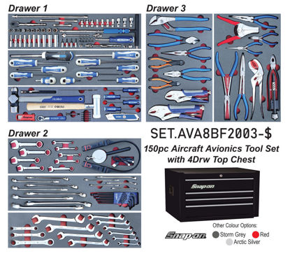 Snap-on Blue - SET.AVA8BF2004-$ - 150Pc Aircraft Avionics Tool Set with 4Drw Snap-on Top Chest KRA2004 (Imperial)