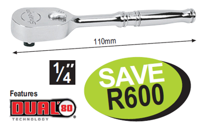 Get the Snap-on 1/4" Ratchet (XXJUN209) with Dual 80® Technology, featuring a 72-tooth gear for strength and durability. Enjoy a sealed head, contoured handle, chrome finish, and rugged reverse lever for enhanced tool longevity.