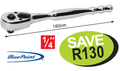 Get the Snap-on Blue 1/4" Ratchet (BPRTR936) with 36 teeth gear, quick-release button, contoured handle, and chrome finish. Promo Code: XXJUN210.
