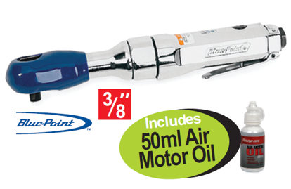 Get the Snap-on Blue 3/8" Heavy-Duty Air Ratchet (XXJUN282) with 7-60 Nm torque, rugged ball bearing motor, and adjustable air regulator. Includes 50ml Air Motor Oil.