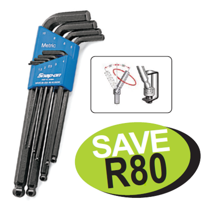 Get the Snap-on BHM9A Ball Hex Allen Key Set (XXJUN216) on promotion! This 9pc metric set includes sizes 1.5mm to 10mm, housed in a durable plastic index. Perfect for professional mechanics and DIY enthusiasts.