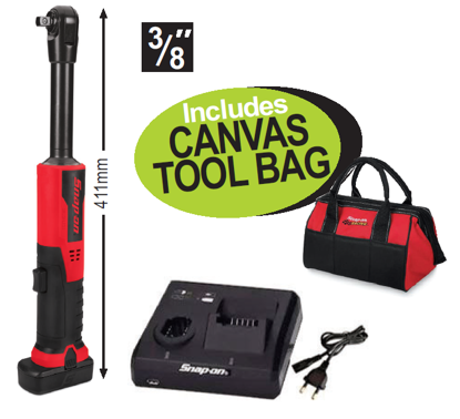 Snap-on 3/8" 14.4V Long Hi-Torq Brushless Ratchet Kit with 1 Battery & Canvas Tool Bag - XXJUN285