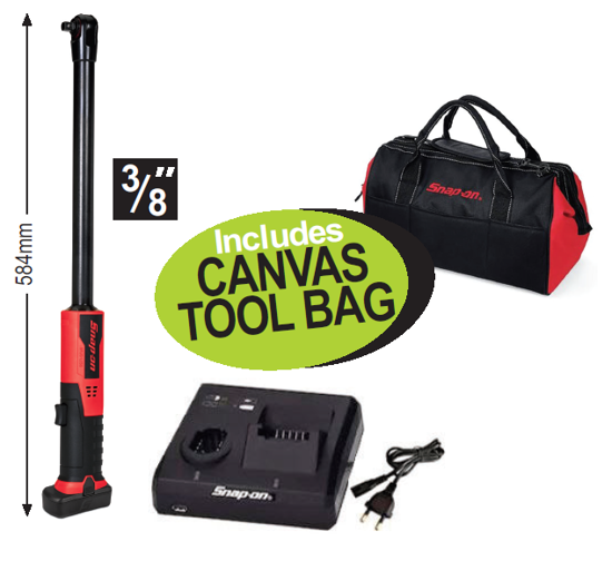 Snap-on 3/8" 14.4V Xtra Long Hi-Torq Brushless Ratchet Kit with Canvas Tool Bag - XXJUN287