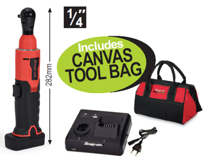 Snap-on 1/4" Brushless 14.4V Ratchet Kit with 1 Battery and Canvas Tool Bag - Promo XXJUN291