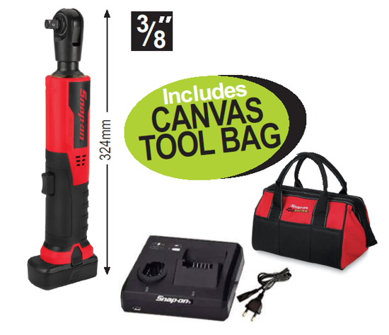 XXJUN293 Snap-on 3/8" 14.4V Hi-Torq Brushless Ratchet Kit with Canvas Tool Bag