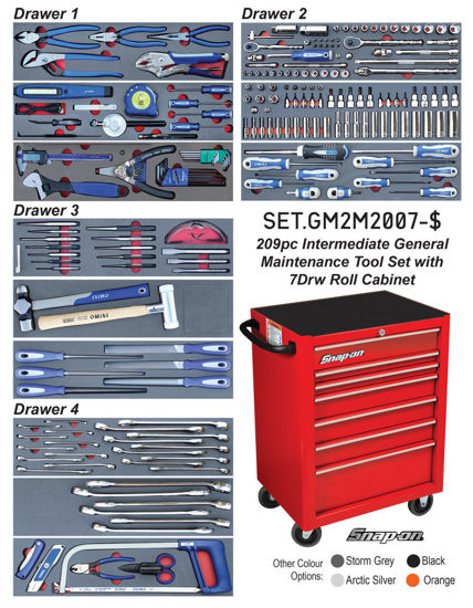 Blue Point - SET.GM2M2007-$ - 209Pc Intermediate General Maintenance Tool Set with 7Drw Snap-on Roll Cabinet KRA2007