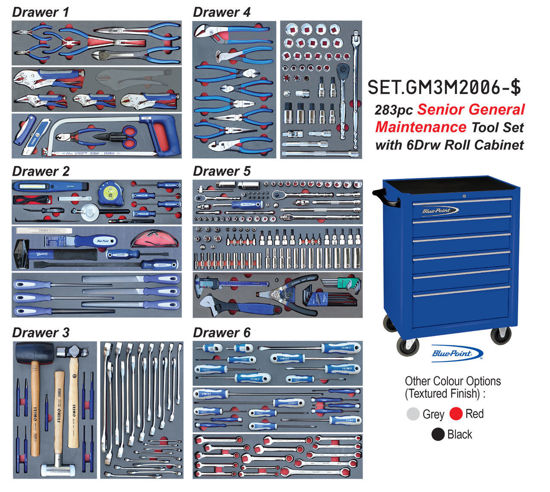 Blue Point - SET.GM3M2006-$ - 283Pc Senior General Maintenance Tool Set with 6Drw Blue Point Roll Cabinet KRB2006