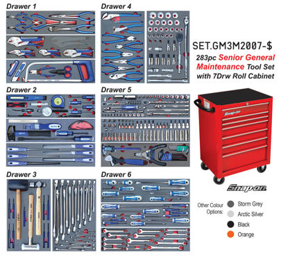 Blue Point - SET.GM3M2007-$ - 283Pc Senior General Maintenance Tool Set with 7Drw Snap-on Roll Cabinet KRB2007