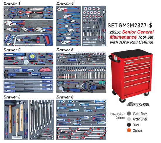Blue Point - SET.GM3M2007-$ - 283Pc Senior General Maintenance Tool Set with 7Drw Snap-on Roll Cabinet KRB2007