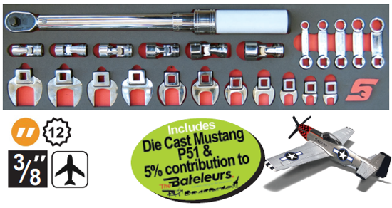 XXJUL212 Snap-on 3/8" Crowfoot & Torque Wrench Set - Imperial or Metric with Die Cast Mustang P51