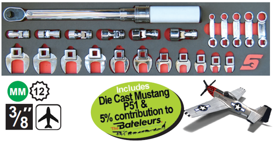 XXJUL213 Snap-on 3/8" METRIC Crowfoot & Torque Wrench Set - Imperial or Metric with Die Cast Mustang P51