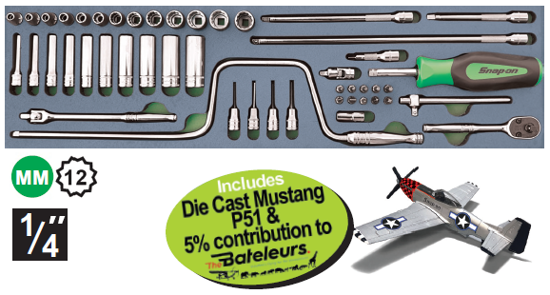 Snap-on 1/4" Socket Set & Accessories with Die Cast Mustang P51 - XXJUL216
