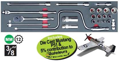XXJUL218 Snap-on 3/8" Socket & Accessory Set with Die Cast Mustang P51