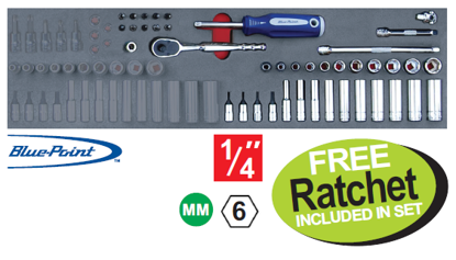 XXJUL223 Snap-on Blue 1/4" 41pc Metric Socket & Accessory Set with Free Ratchet