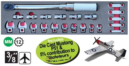 XXJUL212 Snap-on 3/8" Crowfoot & Torque Wrench Set - Imperial or Metric with Die Cast Mustang P51