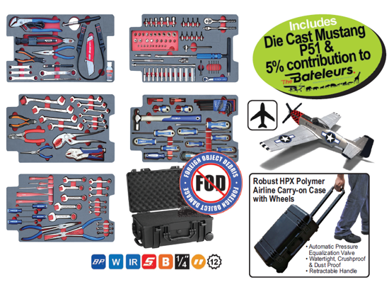 XXJUL272 Snap-on Blue Aircraft Avionics Set 151pc in CARRY-ON case with Die Cast Mustang P51