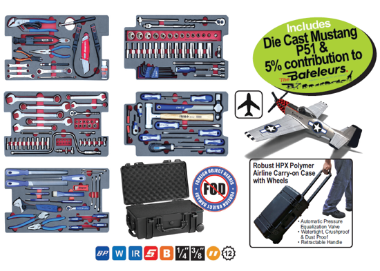 XXJUL271 Snap-on Blue Aircraft Mechanical Set 147pc in Carry-on Case - Includes Die Cast Mustang P51