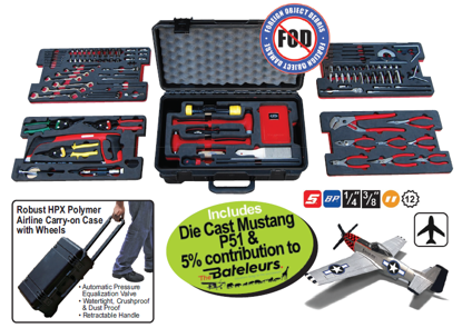Snap-on Aircraft Maintenance Set 132pc in Carry-on Case with Die Cast Mustang P51 - XXJUL270
