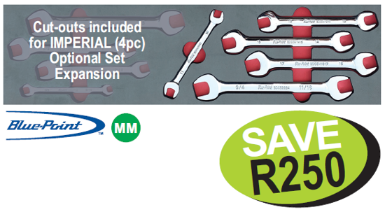 Get the Snap-on Blue Open End Spanner Set (MOD.767SH45SM) on promotion! This 5pc METRIC set includes 5 Metric Double Open End Spanners (10-19mm) in a Foam Control Insert. Cut-outs for IMPERIAL (4pc) optional set expansion are included. Promo Code: XXJUL222.