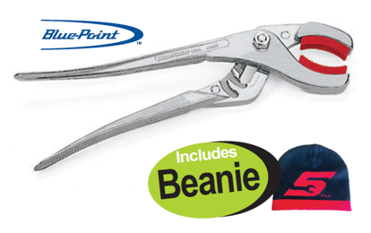 Get the Snap-on Blue Cannon Plug Connector Plier (PWC52A) with a free Beanie (BEANIE-S) on promotion XXJUL204. This 240mm plier is ideal for gripping round and irregularly shaped objects like cannon plugs and plated pipes, with a range of 19-62mm.