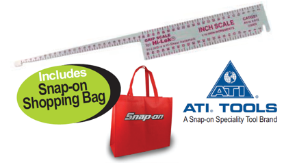 Get the Snap-on Blue Hi-Lok Grip Scale (XXJUL208) for precise fastener sizing in aviation. Reduce accidents and improve aircraft safety. Includes a Snap-on Shopping Bag.