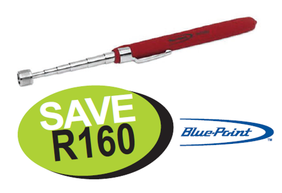Get the Snap-on Blue Magnetic Pick Up Tool with a chrome-plated shaft extending from 135-635mm. Features POWERCAP® for focused lifting, a non-slip cushion grip, and includes a pocket clip. Available in Black, Red, Orange, and Green handles.