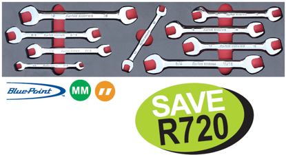 Get the Snap-on Blue Double Open End Spanner Set (MOD.767SH45SC) on promotion! This 9pc set includes both Metric (10-17mm) and Imperial (5/16-3/4") sizes, all organized in foam. Promo Code: XXAUG232.