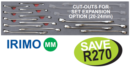 Get the Snap-on Blue XXAUG231 14pc Combination Spanner Set in Foam Control Insert, featuring Irimo Metric satin finish flat & ring spanners from 6-19mm. Includes cut-outs for set expansion (20-24mm).