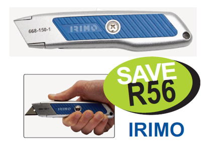 Get the Snap-on Blue IRIMO Safety Utility Knife (XXAUG263) with a cushioned handle for comfort and control. Uses standard two-notch replacement blades.