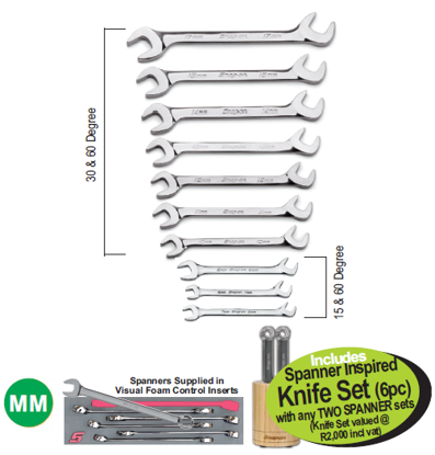 Get the Snap-on XXAUG213 4 WAY Open-End Combination 6-17mm Spanner Set with spanners supplied in visual foam control inserts.