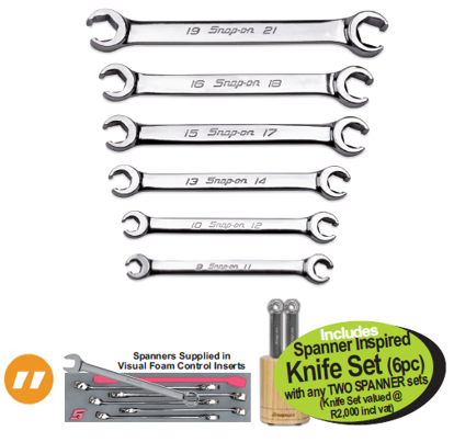 Get the Snap-on XXAUG218 PIPE Spanner Double-Ended IMPERIAL EQUIVALENT SET Spanner Set 1/4 - 13/16  with spanners supplied in visual foam control inserts.