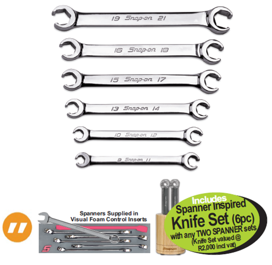 Get the Snap-on XXAUG218 PIPE Spanner Double-Ended IMPERIAL EQUIVALENT SET Spanner Set 1/4 - 13/16  with spanners supplied in visual foam control inserts.