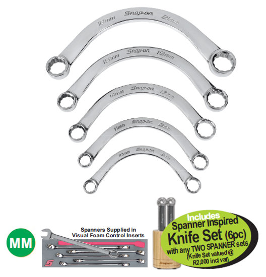 Get the Snap-on XXAUG221 HALF MOON Double Ring Spanner Set 10-21mm for precision and access in tight spaces.