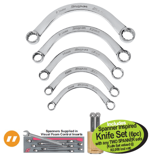 Get the Snap-on XXAUG222 HALF MOON Double Ring IMPERIAL EQUIVALENT Spanner Set 5/16 - 13/16 for precision and access in tight spaces.